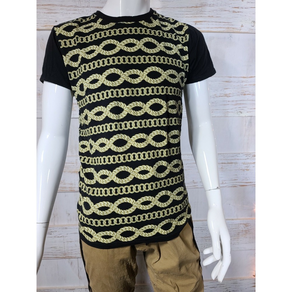 CHAIN FASHION TSHIRT TEE MEN CREW NECK SHORT SLEEVE SIZE M @54 Bla k /Green
